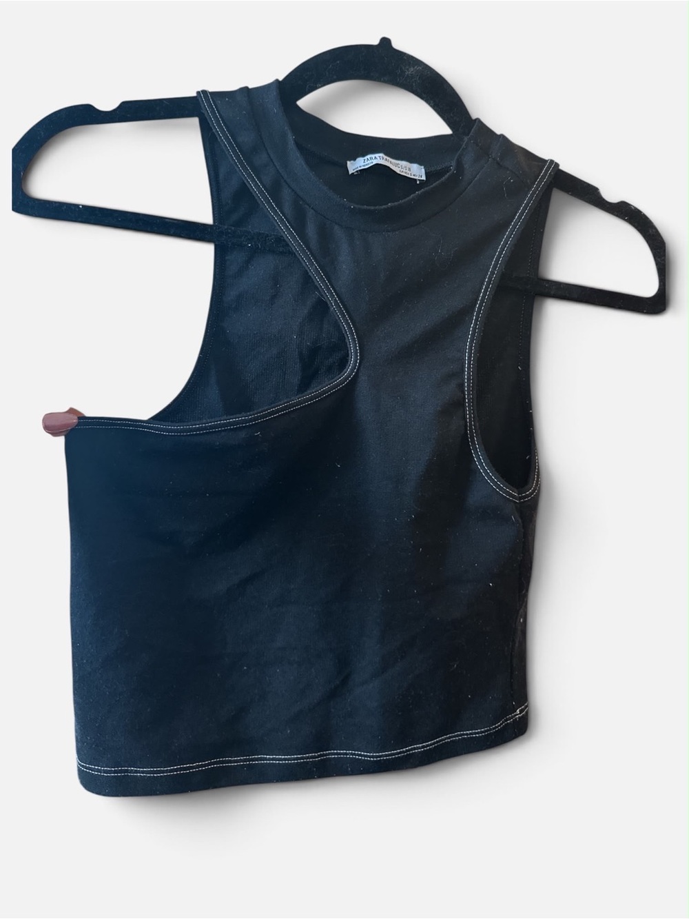Women Black Sleeveless Tank Top with Contrast Stitching